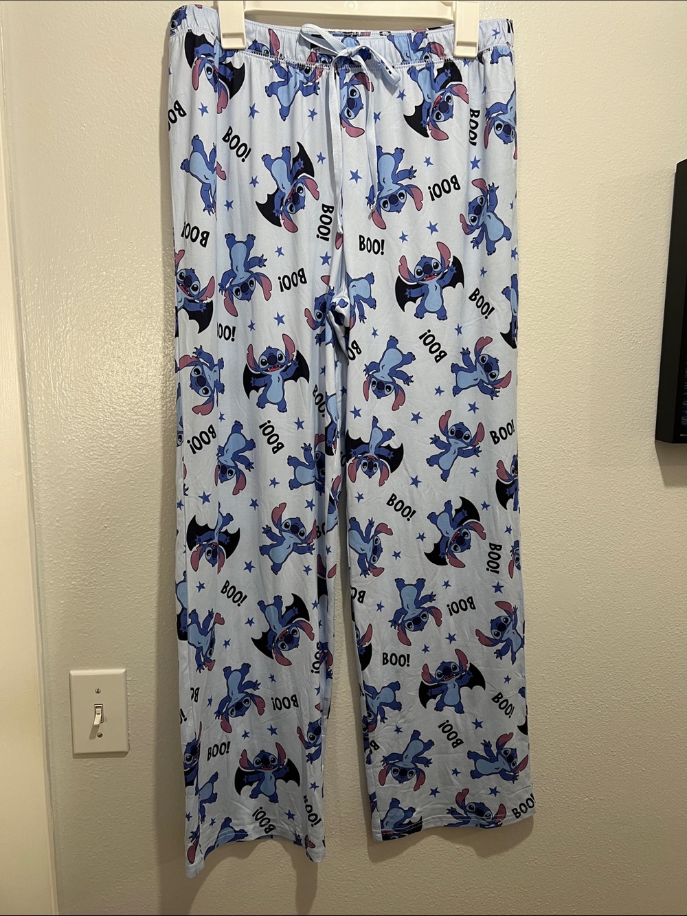 Disney Light Blue Stitch Pajama Pants with Navy and Purple Accents